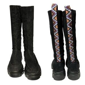 🌻NEW w.tags Farm Rio Long Black Fabric Platform Retro Boots US Size 7.5